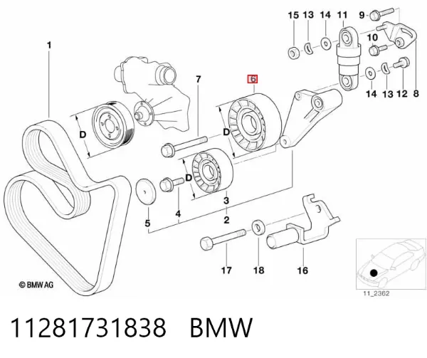 Rolo parasita da correia de transmissão 11281731838 BMW