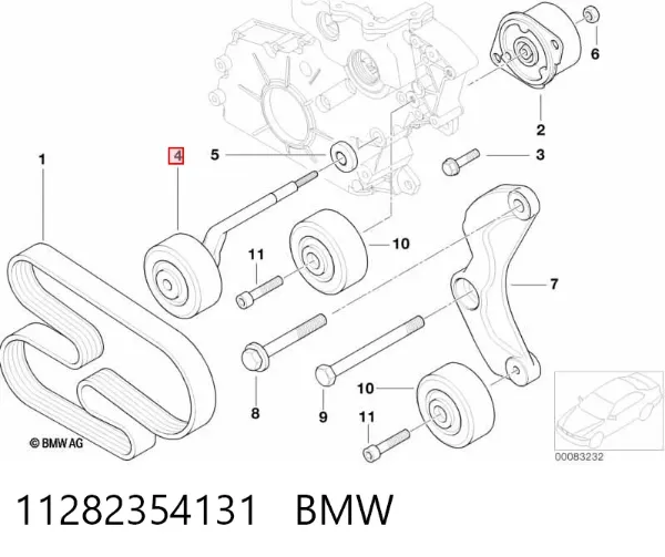 Rolo de reguladora de tensão da correia de transmissão 11282354131 BMW