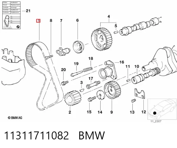 Correia do mecanismo de distribuição de gás 11311711082 BMW