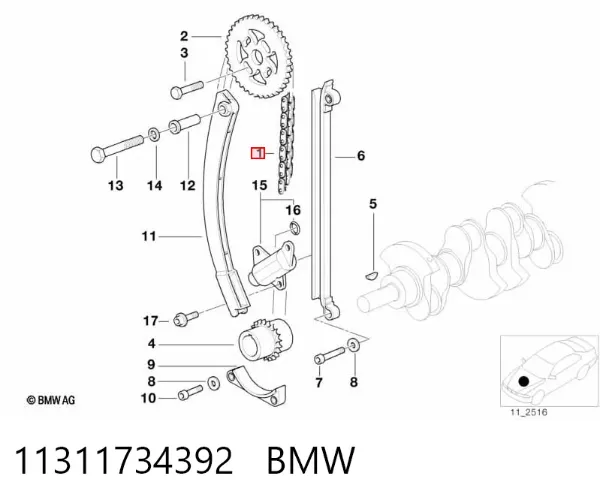 Cadeia do mecanismo de distribuição de gás 11311734392 BMW