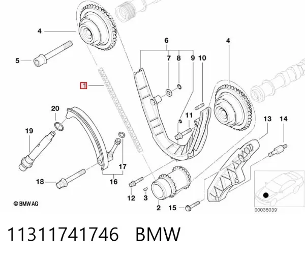 Cadeia do mecanismo de distribuição de gás 11311741746 BMW