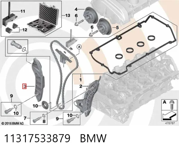 Amortecedor de cadeia do mecanismo de distribuição de gás, direito 11317533879 BMW