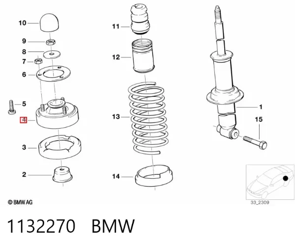 Suporte de amortecedor traseiro 1132270 BMW