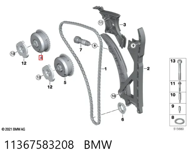 Engrenagem de cadeia de roda dentada da árvore distribuidora de escape de motor 11367583208 BMW