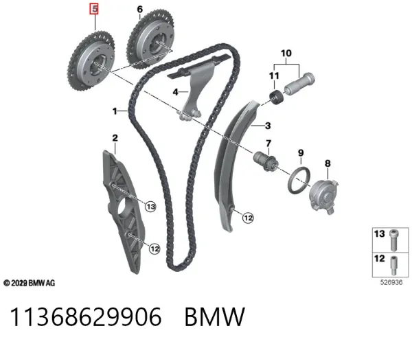 Engrenagem de cadeia de roda dentada da árvore distribuidora de admissão de motor 11368629906 BMW