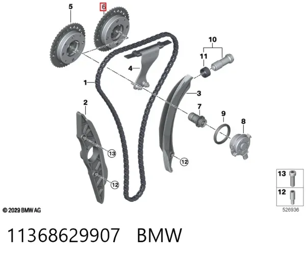Engrenagem de cadeia de roda dentada da árvore distribuidora de escape de motor 11368629907 BMW