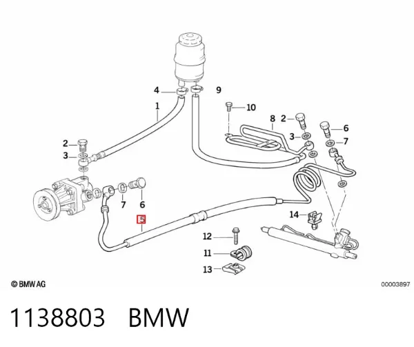 Mangueira da Direção hidrâulica assistida de pressão alta desde a bomba até a régua (do mecanismo) 1138803 BMW