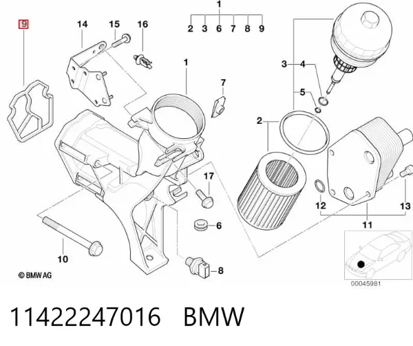 Vedante de adaptador do filtro de óleo 11422247016 BMW