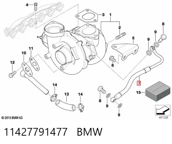 Tubo (mangueira) de fornecimento de óleo de turbina 11427791477 BMW