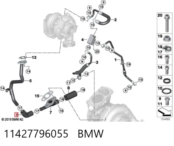 Mangueira (cano derivado) de esfriamento por líquido de turbina, linha de combustível de retorno 11427796055 BMW