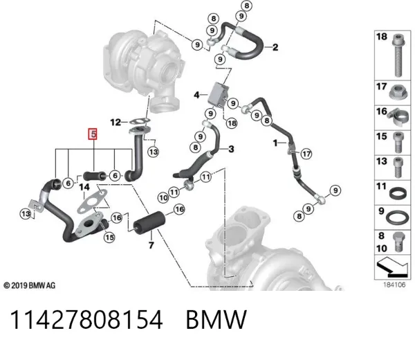 Tubo (mangueira) de derivação de óleo de turbina 11427808154 BMW
