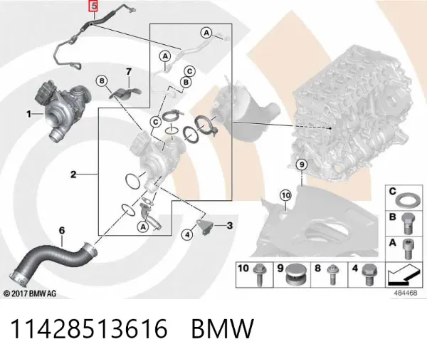 Tubo (mangueira) de fornecimento de óleo de turbina 11428513616 BMW