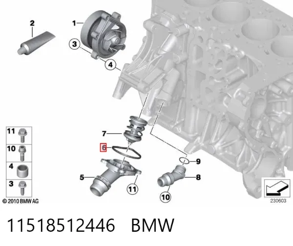 Vedante de bomba de água 11518512446 BMW