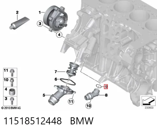 Vedante de bomba de água 11518512448 BMW