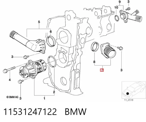 Flange do sistema de esfriamento (união em T) 11531247122 BMW