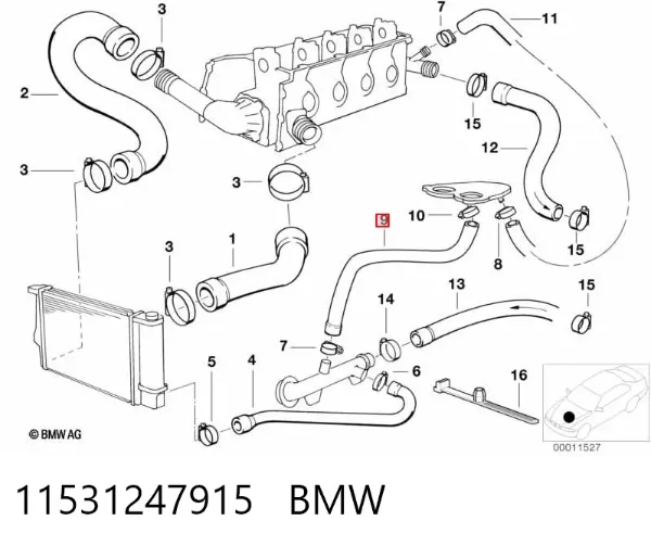 Mangueira (cano derivado) do sistema de esfriamento 11531247915 BMW