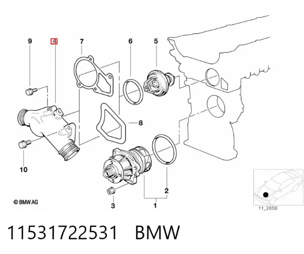 Caixa do termostato 11531722531 BMW