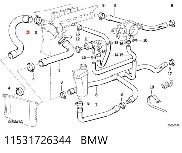 Mangueira (cano derivado) inferior do radiador de esfriamento 11531726344 BMW