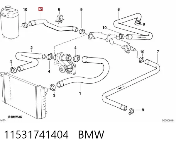 Mangueira inferior do tanque de expansão 11531741404 BMW