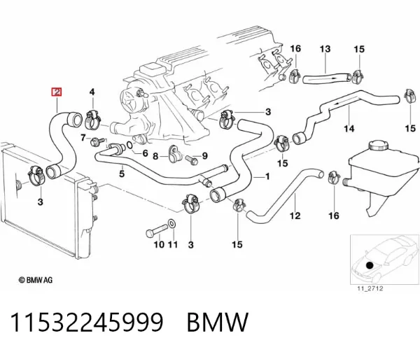 Mangueira (cano derivado) inferior do radiador de esfriamento 11532245999 BMW