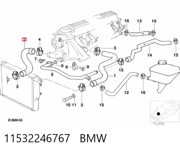 Mangueira (cano derivado) inferior do radiador de esfriamento 11532246767 BMW