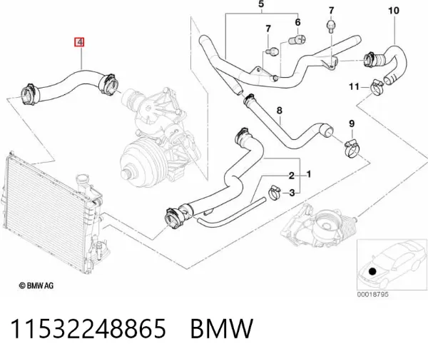 Mangueira (cano derivado) inferior do radiador de esfriamento 11532248865 BMW