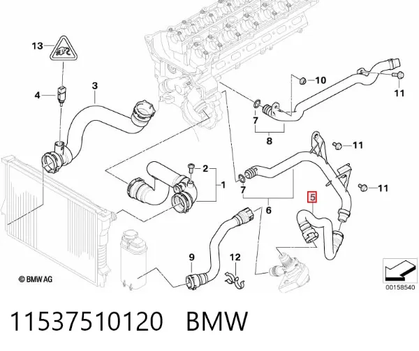 Mangueira (cano derivado) de bomba de água de injeção 11537510120 BMW