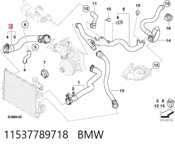 Mangueira (cano derivado) inferior do radiador de esfriamento 11537789718 BMW