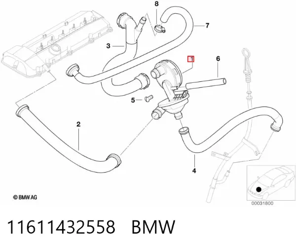 Válvula PCV de ventilação dos gases de cárter 11611432558 BMW