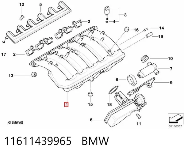 Tubo coletor de admissão 11611439965 BMW