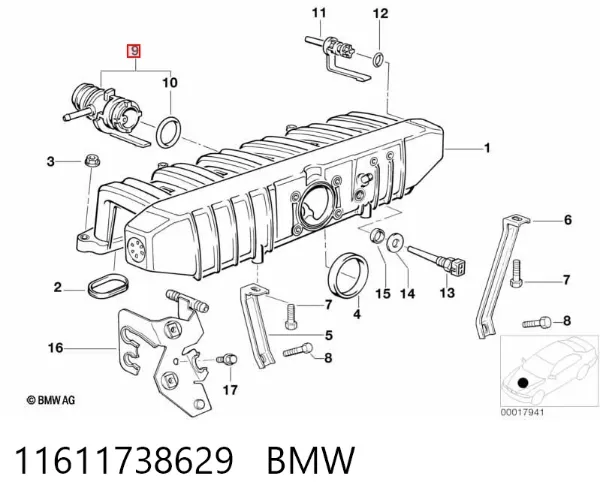 Flange do sistema de esfriamento (união em T) 11611738629 BMW