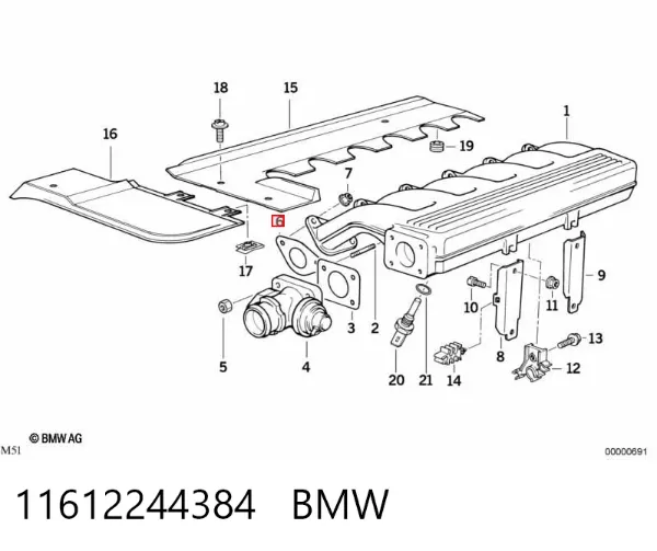 Vedante de tubo coletor de admissão 11612244384 BMW