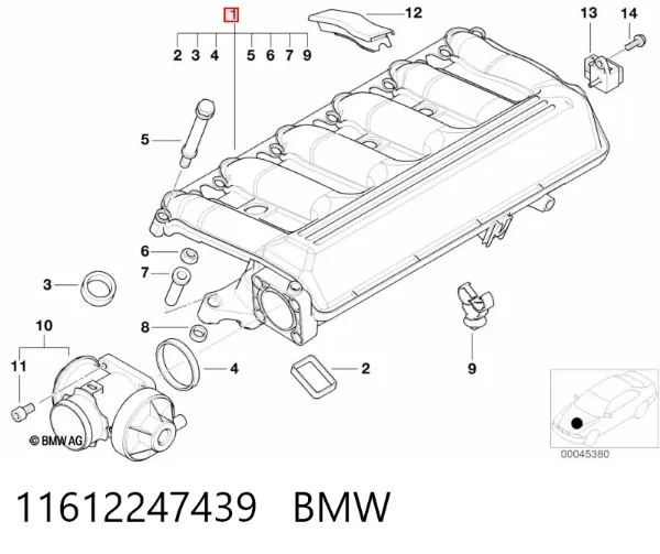 Tubo coletor de admissão 11612247439 BMW