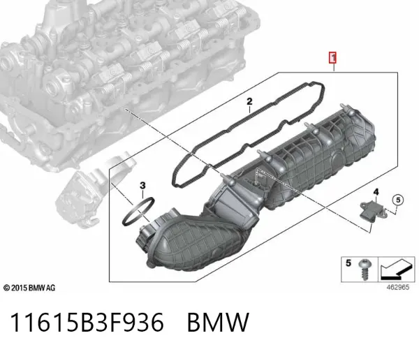 Tubo coletor direito de admissão 11615B3F936 BMW