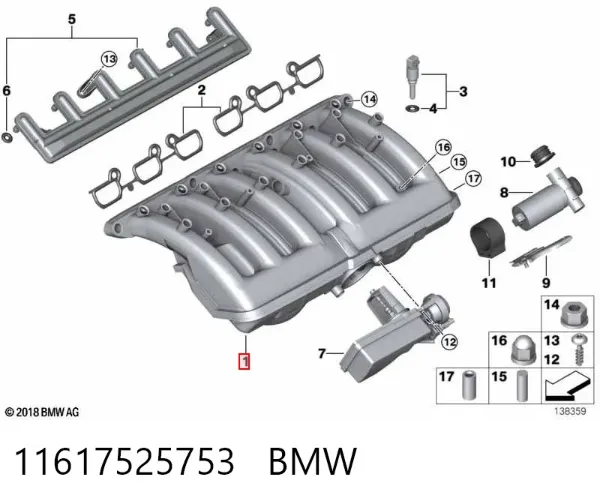 Tubo coletor de admissão 11617525753 BMW
