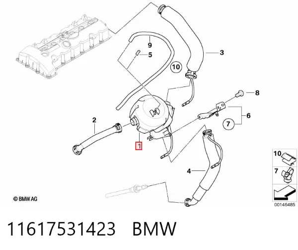 Válvula PCV de ventilação dos gases de cárter 11617531423 BMW