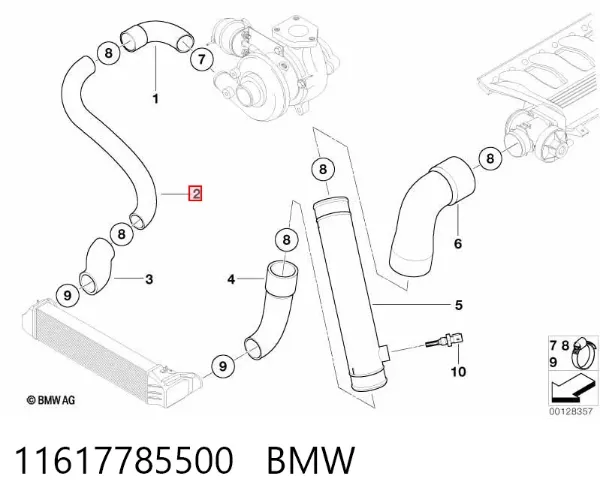 Cano derivado de ar, saída de turbina (supercompressão) 11617785500 BMW