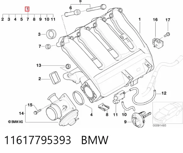 Tubo coletor de admissão 11617795393 BMW