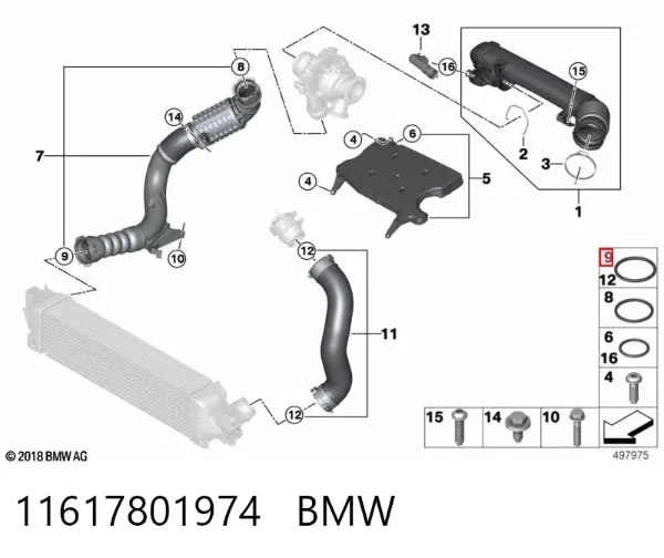 Anel de vedação (vedante) de cano derivado de intercooler 11617801974 BMW