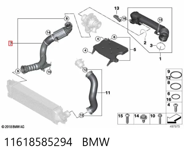 Mangueira (cano derivado) de intercooler 11618585294 BMW