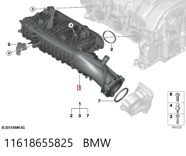 Tubo coletor de admissão 11618655825 BMW