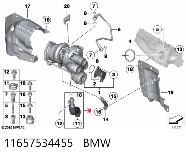 Tubo (mangueira) de derivação de óleo de turbina 11657534455 BMW