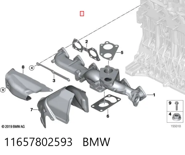 Vedante superior de tubo coletor de escape 11657802593 BMW
