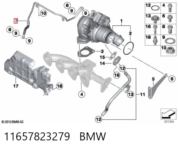 Tubo (mangueira) de fornecimento de óleo de turbina 11657823279 BMW