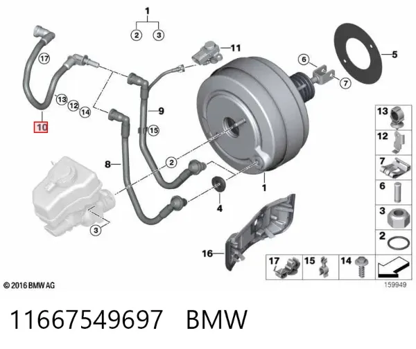 Tubo de impulsionador de vácuo dos freios 11667549697 BMW