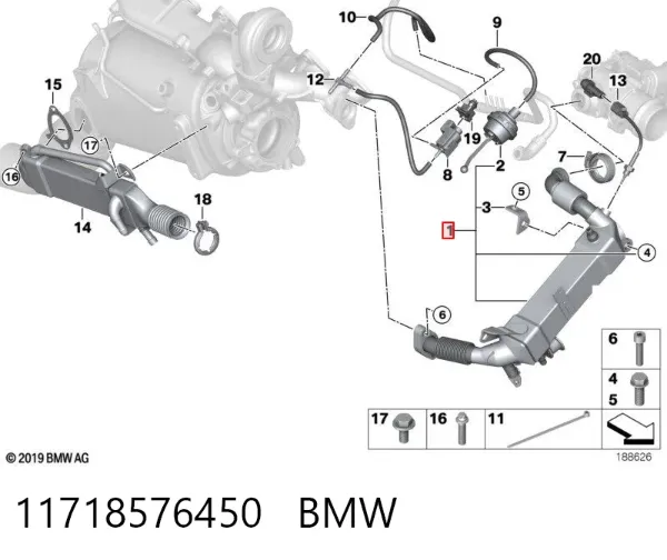 Radiador do sistema EGR de recirculação dos gases de escape 11718576450 BMW