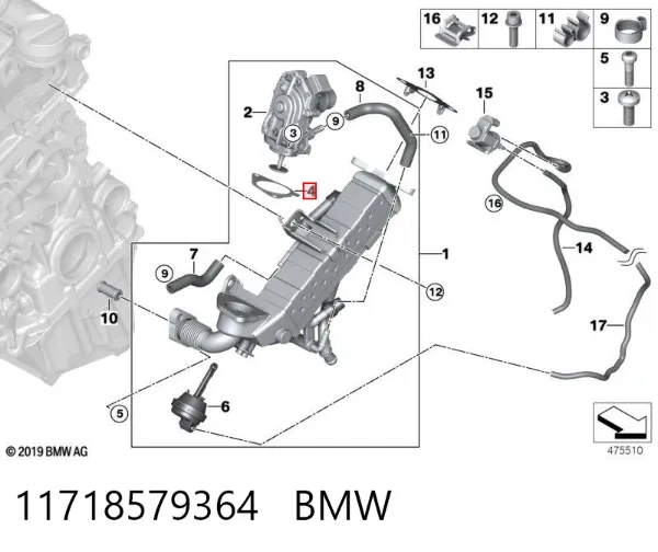 Vedante de válvula EGR de recirculação 11718579364 BMW