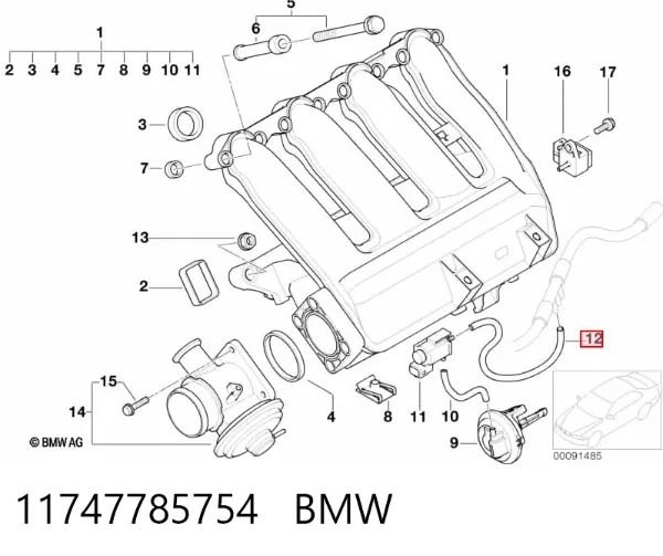 Mangueira de vácuo de controlo da turbina 11747785754 BMW