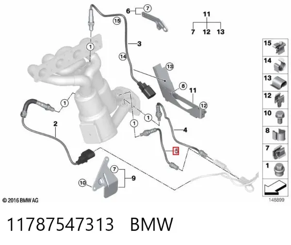 Sonda lambda, sensor esquerdo de oxigênio até o catalisador 11787547313 BMW