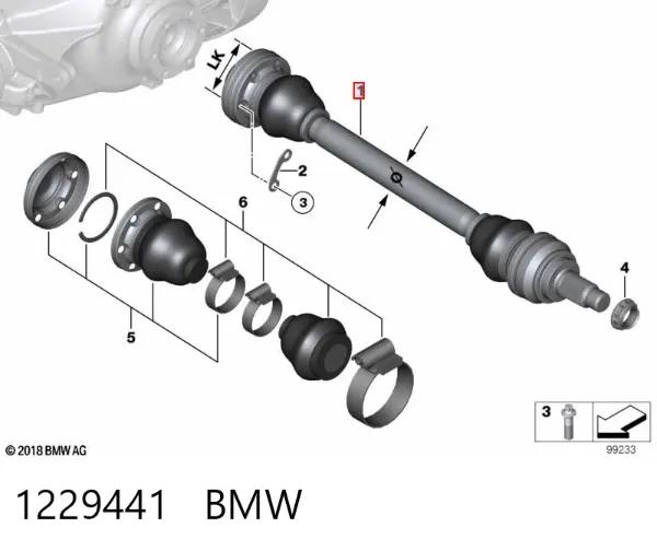 Semieixo traseiro 1229441 BMW